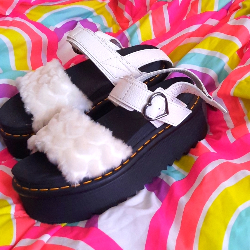 Fluffy White Voss Doc Martens Platform Sandals